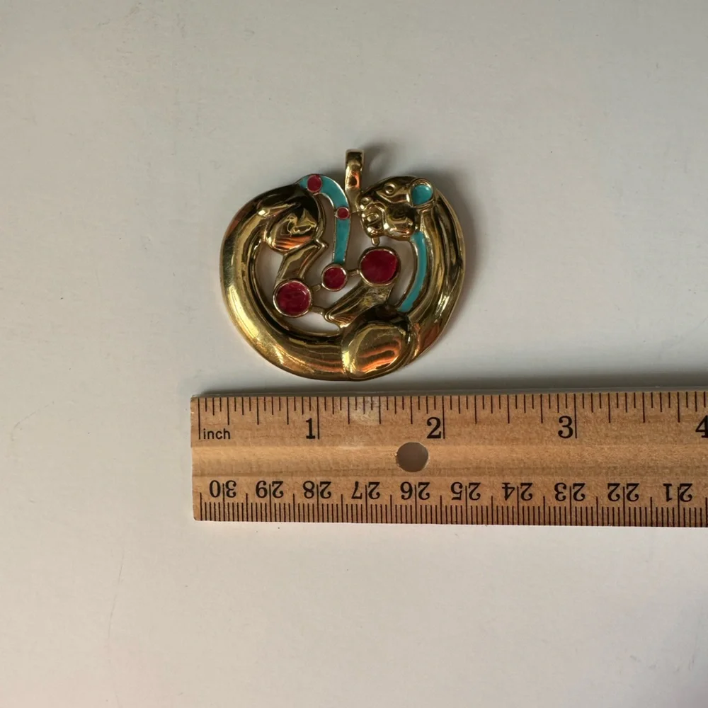 Rare Collective Scythian Gold Panther Pendant with Red and Turquoise Accents